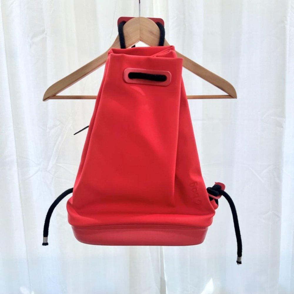O bag Red Rubberized Made in Italy Waterproof Drawstring Adjustable Backpack